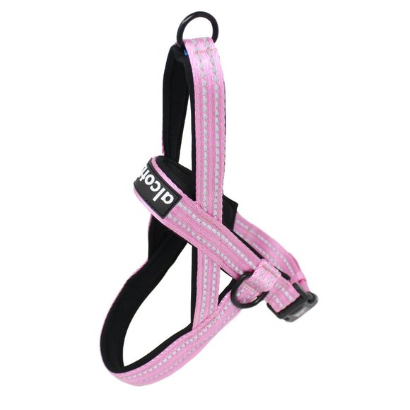 ALCOTT Reinforced Neoprene Dog Harness in Pink with Reflective Stitching - Picture 1 of 10